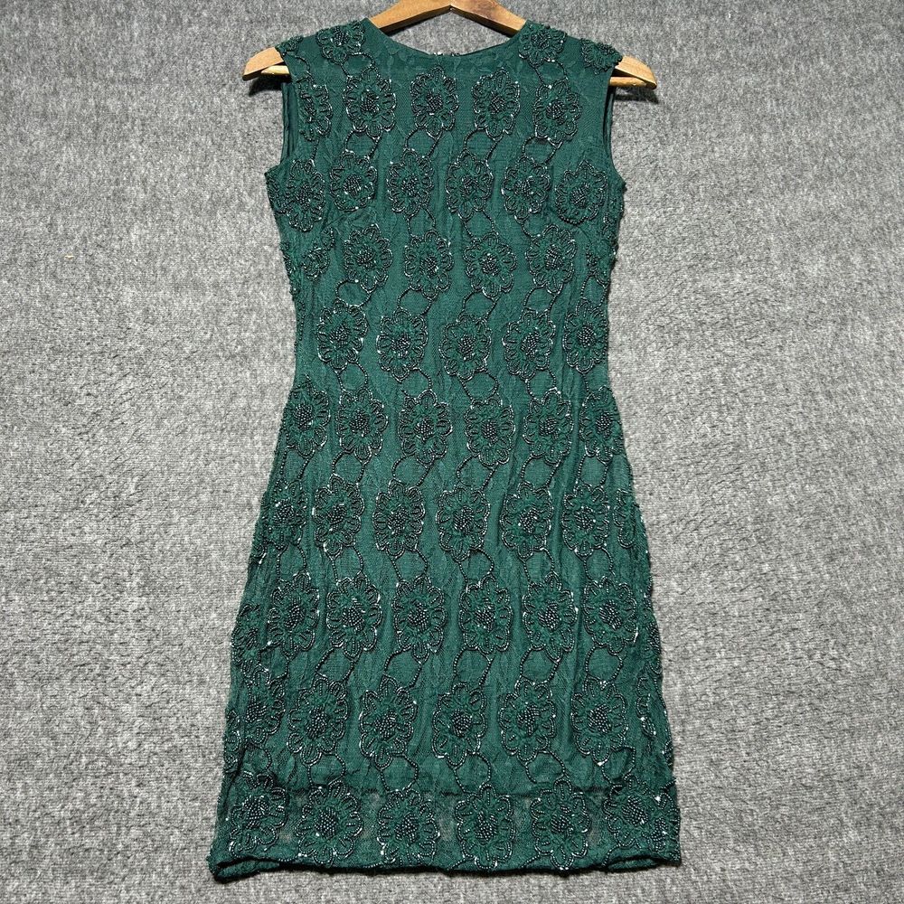 Mikael Aghal Dress Size 0 Beaded Floral Green Sleeveless Wedding Formal Feminine